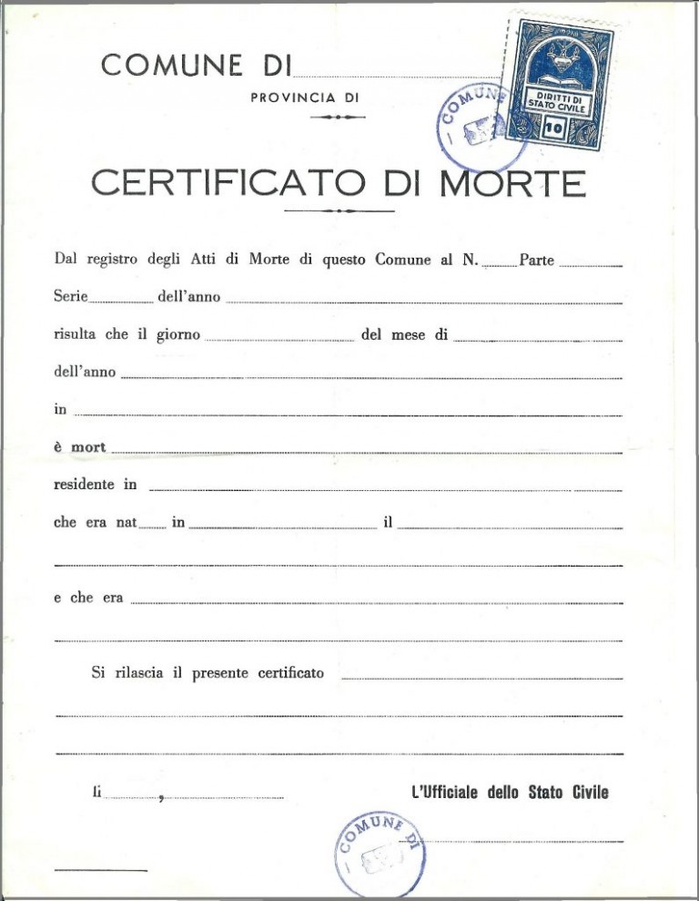 Certificato Di Morte Estratto Di Morte Atto Di Morte Zerocrazia